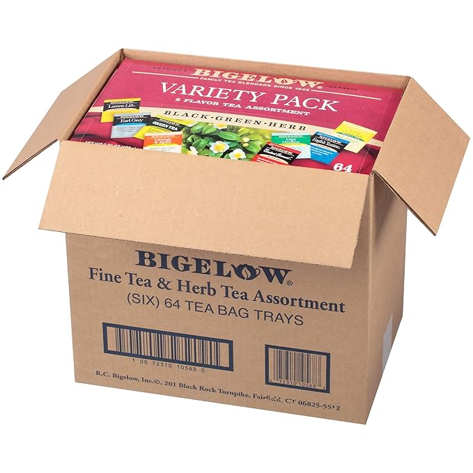 Bigelow Tea Variety Pack 8 Flavor Assortment 64-Count Boxes (Pack of 6) Caffeinated Individual Green and Black Tea Bags, for Hot Tea or Iced Tea, Drink Plain or Sweetened with Honey or Sugar - Bloomnest