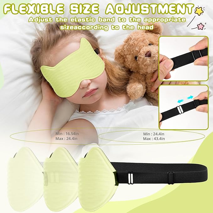 Kids Sleep Mask Eye Mask: 3D Contoured Cup Sleeping Masks, Blindfold with Adjustable Strap, Kids Eye Cover for Boys, Girls, Teens, Pressure-Free with Memory Foam Face Mask for Sleeping (Yellow) - Bloomnest