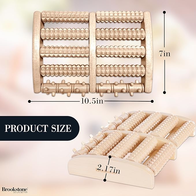 Brookstone Wooden Foot Roller Massager - Deep Tissue Reflexology & Trigger Point Therapy for Plantar Fasciitis, Arch & Heel Pain Relief - Portable Manual Massager, Ideal Gift for Home or Travel - Bloomnest
