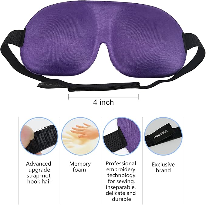 Sleep Mask Invisible Alar Deep Orbit 3D Eye Mask Ultra Lightweight & Comfortable Sleeping Mask for Travel, Nap, Shift Works,XL Purple - Bloomnest