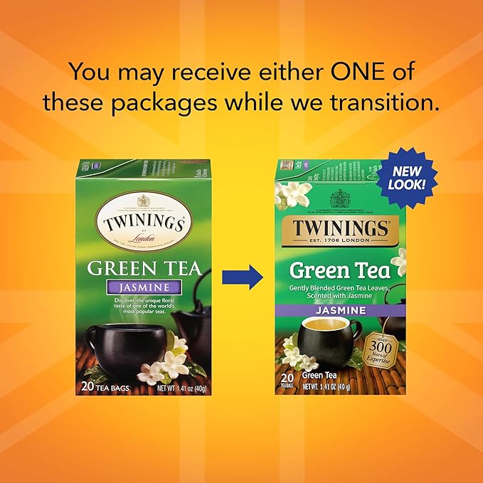 Twinings Green Tea with Jasmine Individually Wrapped Bags, 20 Count (Pack of 1), Fragrant Floral Scent, Caffeinated, Enjoy Hot or Iced, 20 Teabags - Bloomnest