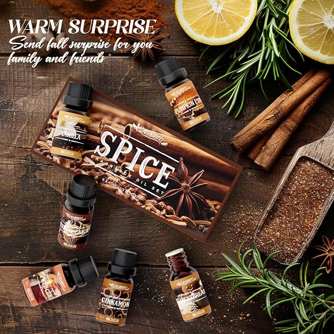 SALUBRITO Spice Fragrance Oils Set, Premium Essential Oils Set for Diffuser, Candle, Soap Making, Warm Fall Scented Oil, Cinnamon, Spiced Cider, Pumpkin Pie, Coffee Cake, Gingerbread, Vanilla - Bloomnest