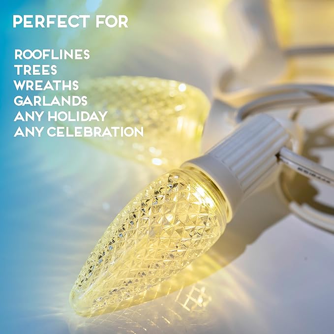 HLO Lighting Set of 25 Warm White C9 Faceted LED Christmas Light Bulbs for Indoor & Outdoor Use | Durable Replacement Bulbs - Bloomnest