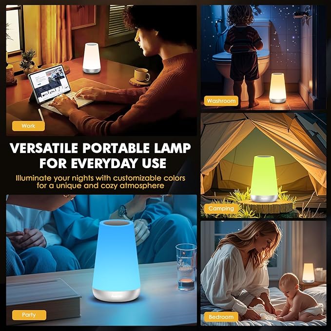 Auxmir Night Light for Kids Baby, 2500mAh13 RGB Colors & 5 Brightness, Portable Rechargeable LED Bedside Lamp for Baby Nursery, Night Lights for Bedroom Living Room Bathroom Hallways, Silver - Bloomnest
