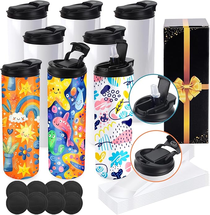 Joyclub 8 Pack Sublimation Water Bottle Blanks Dual Opening 20 oz Sublimation Tumblers with Leakproof Lid and Straw Insulated Stainless Steel Sports Cups - Bloomnest