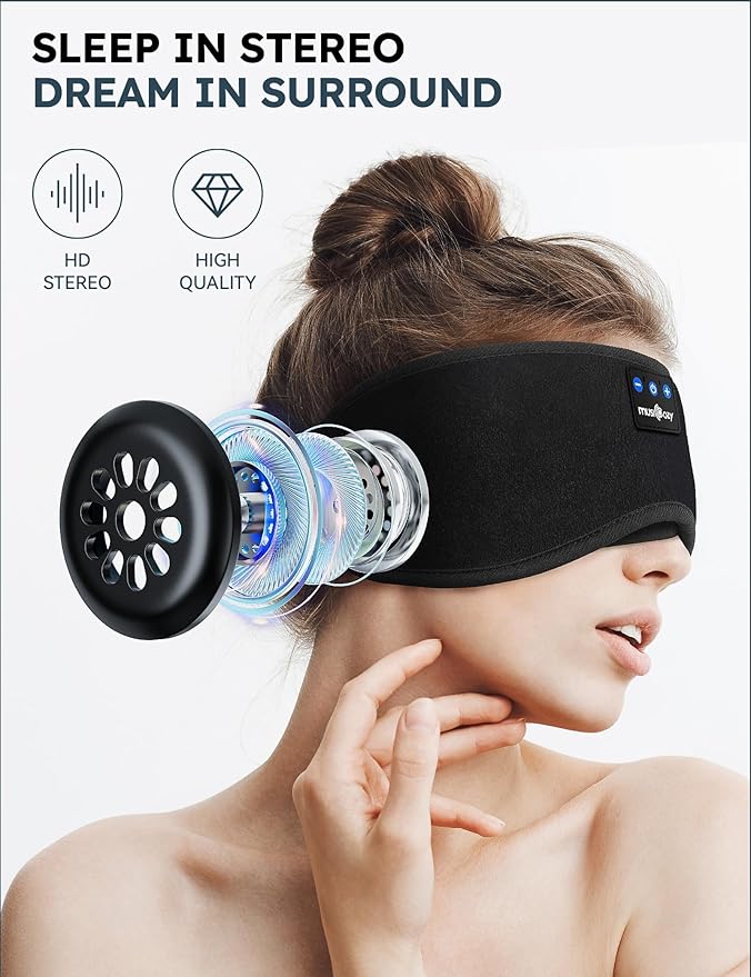 MUSICOZY Sleep Headphones, Bluetooth 5.4 Sleep Mask Headband Headphones Sleeping Eye Mask, Wireless Music Earbuds Earphones with HD Stereo Speakers for Side Sleepers, Cool Gadgets Unique Gift - Bloomnest