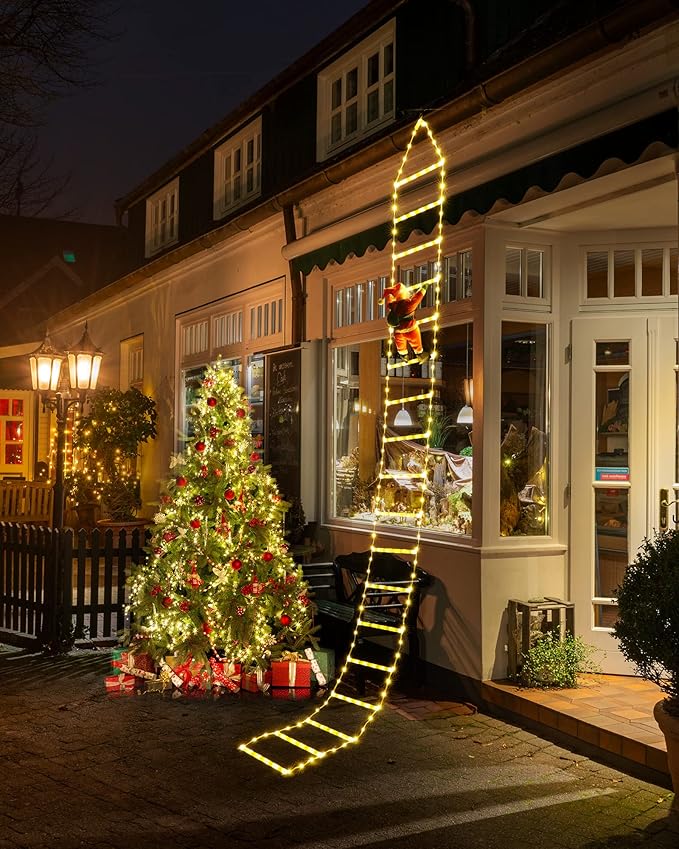 Toodour LED Christmas Lights - 10ft Christmas Decorative Ladder Lights with Santa Claus, Xmas Decorations Light for Indoor Outdoor, Window, Garden, Home, Wall, Xmas Tree Decor - Warm White - Bloomnest