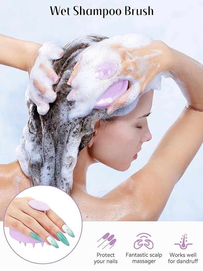 HEETA Scalp Massager Hair Growth, Soft Silicone Scalp Scrubber Shampoo Brush for Exfoliation, Dandruff Removal & Head Massage Stress Relax, Wet & Dry Use for Thick, Thin Hair Care, Wheat Straw Purple HEETA