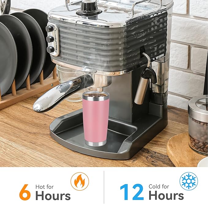 20 oz Tumbler Stainless Steel Tumblers Bulk with Lid Double Wall Insulated Coffee Tumbler Cups for Hot & Cold Drinks Powder Coated Travel Coffee Tumbler Mug Metal (Rose Pink, 6 pack)