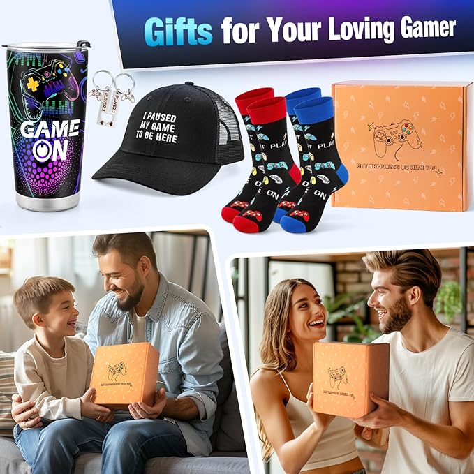 Jekeno Gamer Gaming Tumbler Gift Set for Kids Boys Teens Birthday Christmas Gamepad Gift Box for Men Dad Boyfriend Husband Brother Male Friends Video Game Lovers Mug Socks Hat Gift Basket Presents - Bloomnest