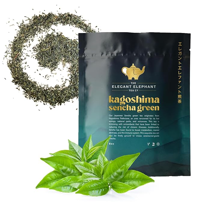 Japanese Sencha Green Tea, Organic Loose Leaf Sencha Tea – Antioxidant & Detox Support – Refreshing Hot or Iced Green Tea – 8 oz Resealable Bag (Makes 100 Cups) – The Elegant Elephant - Bloomnest
