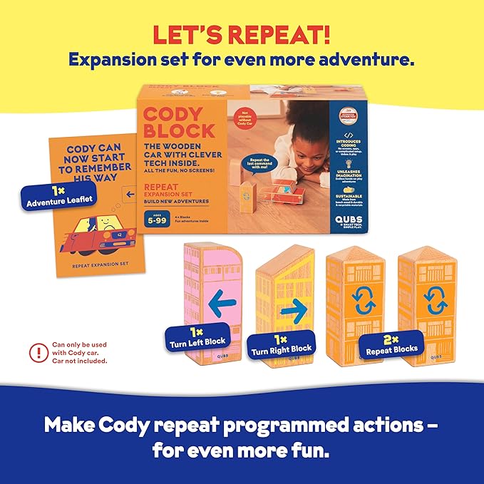 Cody Block Repeat Expansion Set, Educational Wooden Building Blocks and Car STEM Toys for Preschool Kids Ages 3+ - Bloomnest