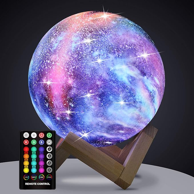 Moon Lamp, Kids Night Light Galaxy Lamp - 16 Colors Moon Light with Wood Stand Remote & Touch Control USB Rechargeable Gift for Girls&Boys Lover Birthday - 4.8 inch - Bloomnest