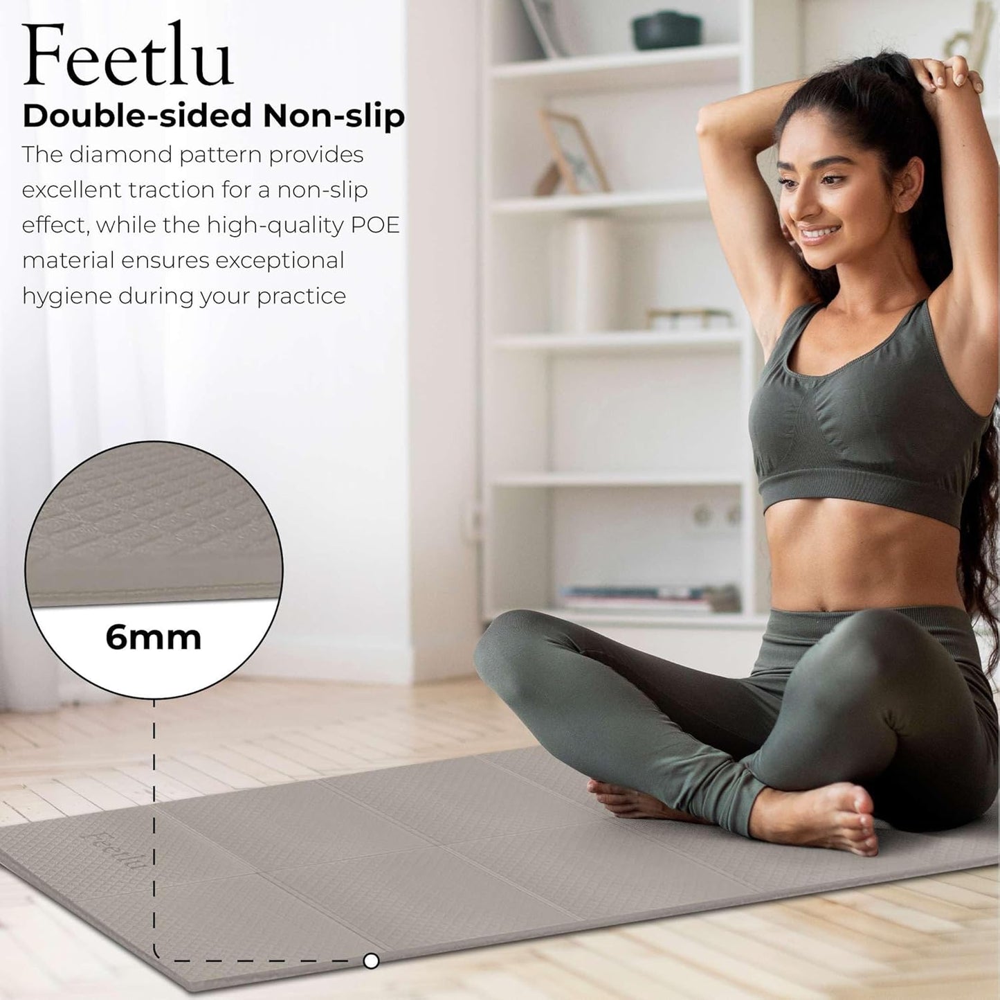 Foldable Yoga Mat, 6mm Thick, Lightweight, Anti-Slip, and Easy to Store – Perfect for Travel, Yoga, Pilates, Home Workouts, and Floor Exercises