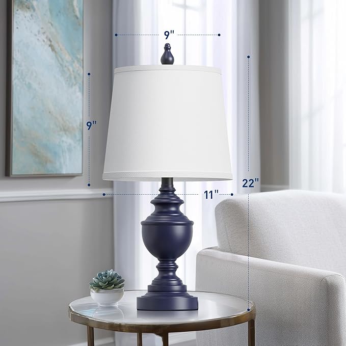 PARTPHONER Retro Table Lamps Set of 2, Bedside Lamp for Bedroom Rustic Farmhouse Table Lamps for Living Room, Vintage Nightstand Lamps with White Shades, Blue - Bloomnest
