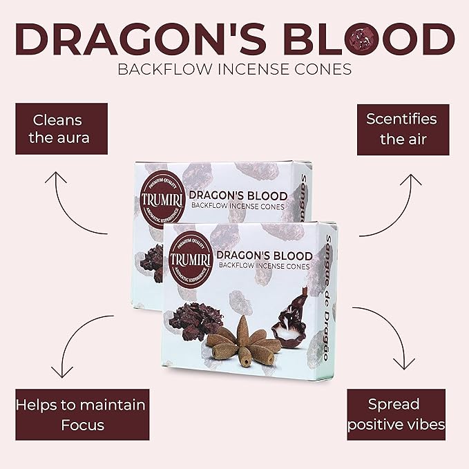 Dragons Blood Backflow Incense Cones - Total 20 Incense Cones Waterfall - Dual Pack of 10 Incense Backflow Cones - Waterfall Incense Cones - Incense Waterfall Cones TRUMIRI