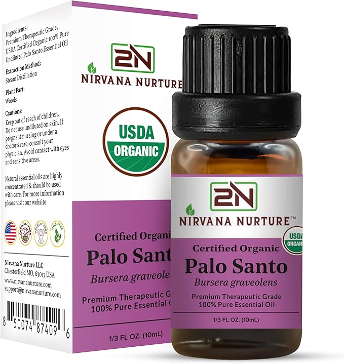Palo Santo Essential Oil, USDA Certified Organic, 100% Pure Undiluted, Aromatherapy Oil for Diffuser, Hair & Skin Care NirvanaNurture