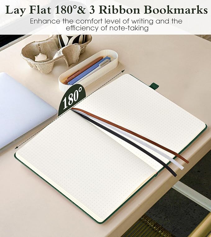Dotted Journal Notebook for Women Men, 160 Pages Dot Grid Journals for Writing, A5 Hardcover Vintage Leather Bullet Journaling Notebooks for School, Work, Travel, Note Taking 5.8"x8.5"(Green) - Bloomnest