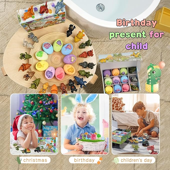 Dinosaur Bath Bomb Set for Kids – 9 Handmade Fizzing Bombs with Surprise Toys + 3 Bonus Toys, Gift Set for Birthday Party, Christmas, Children's Day, Unique Gift Ideas for Boys & Girls - Bloomnest