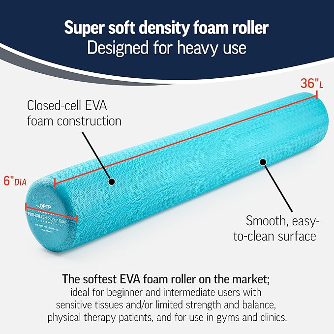 OPTP PRO-Roller Super Soft Density Foam Roller 36 in - Light Blue Low Density Foam Roller for Exercise, Gentle Massage, and Physical Therapy 36" x 6" Round - Bloomnest