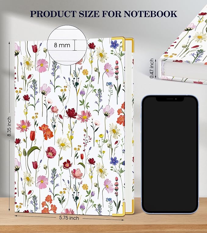 Lined Journal Notebook for Women, A5 Hardcover Leather Journaling Notebooks for Writing, 200 Pages Travel Journal, College Ruled Notebook for Work School, Note Taking 5.75'' X 8.38'' Garden Floral - Bloomnest