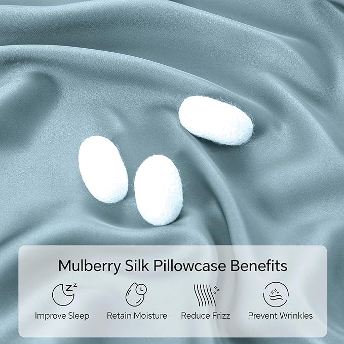INFIIXSO Mulberry Silk Pillow Cases King Size Set of 2, Silk Pillowcase with Hidden Zipper 20"x36", Extraordinary Smooth and Soft Pillow Case for Hair and Skin(Airy Blue, 2 Pack) - Bloomnest