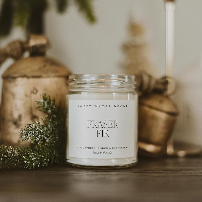 Sweet Water Decor Fraser Fir Candle | Evergreen, Cedar, Balsam, Pine Winter Christmas Tree Scented Soy Candles for Home | 9oz Clear Jar, 40 Hour Burn Time, Made in The USA - Bloomnest