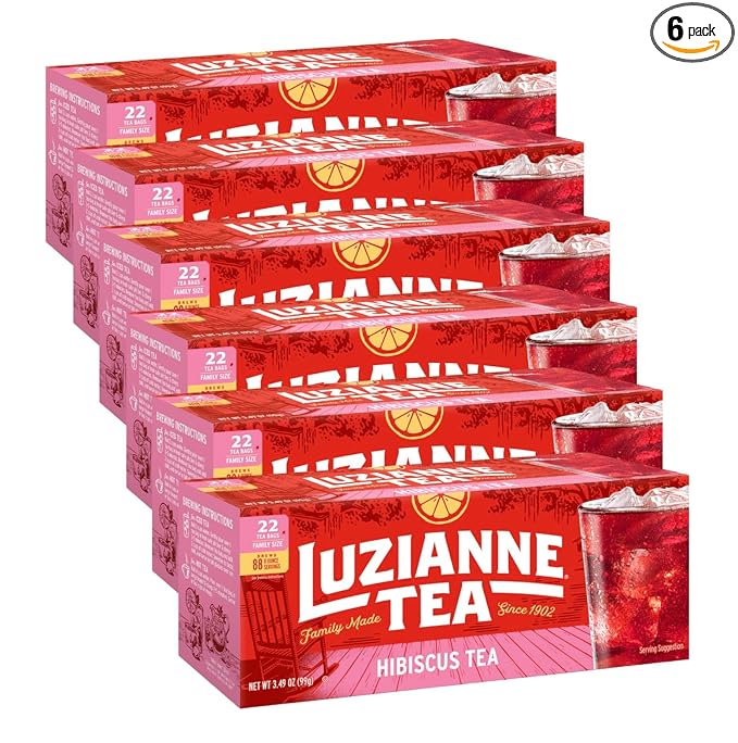 Luzianne Unsweetened Hibiscus Iced Tea Bags, Family Size, 22ct Box (Pack of 6) - Bloomnest