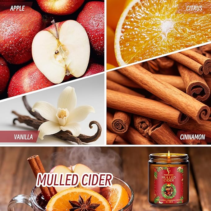 Christmas Candle, Mulled Cider Scented Candles for Home, Holiday Candles Natural Soy Candle, Aromatherapy Candle 7 oz Jar Candles Christmas Gifts for Women Men - Bloomnest