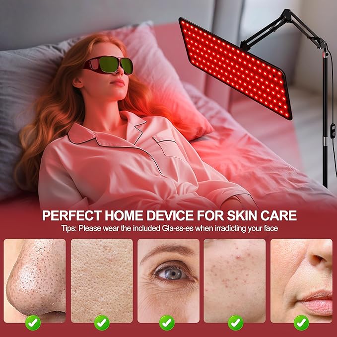 Morfone Red Light Therapy for Body Face - Tri-Wavelength (660nm, 850nm, 940nm) LED Infrared Light Therapy Lamp Panel with Adjustable Stand, Protective Glasses for Home Use, Gift for Women Girl, M Morfone