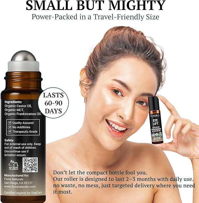 Organic Castor Oil and Frankincense Roll On – 100% Pure Hexane Free Eye Oil for Under Eye, Reduces Wrinkles, Dark Circles & Puffiness, Frankincense Essential Oil for Face Roller by Fiora Naturals - Bloomnest