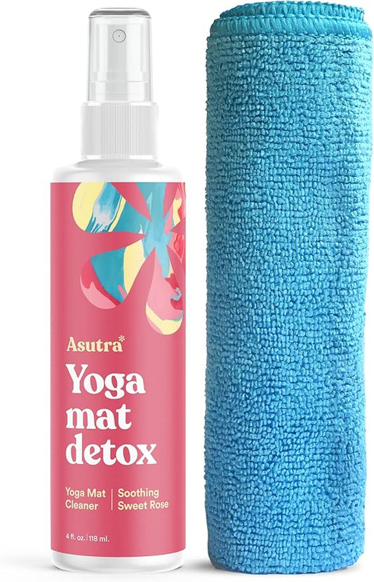 ASUTRA Yoga Mat Cleaner Spray (Soothing Sweet Rose), 4 fl oz - No Slippery Residue, Organic Essential Oils, Deep-Cleansing for Fitness Gear & Gym Equipment, Microfiber Towel Included - Bloomnest
