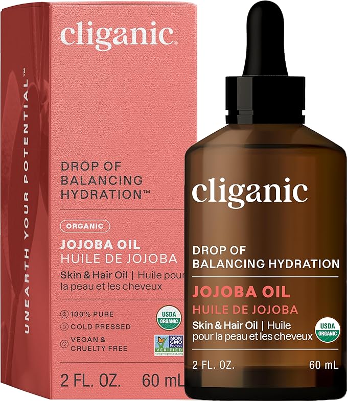 Cliganic Organic Jojoba Oil, 100% Pure (2oz) | Natural Cold Pressed Unrefined Hexane Free Oil for Hair & Face | Base Carrier (Packaging May Vary) - Bloomnest