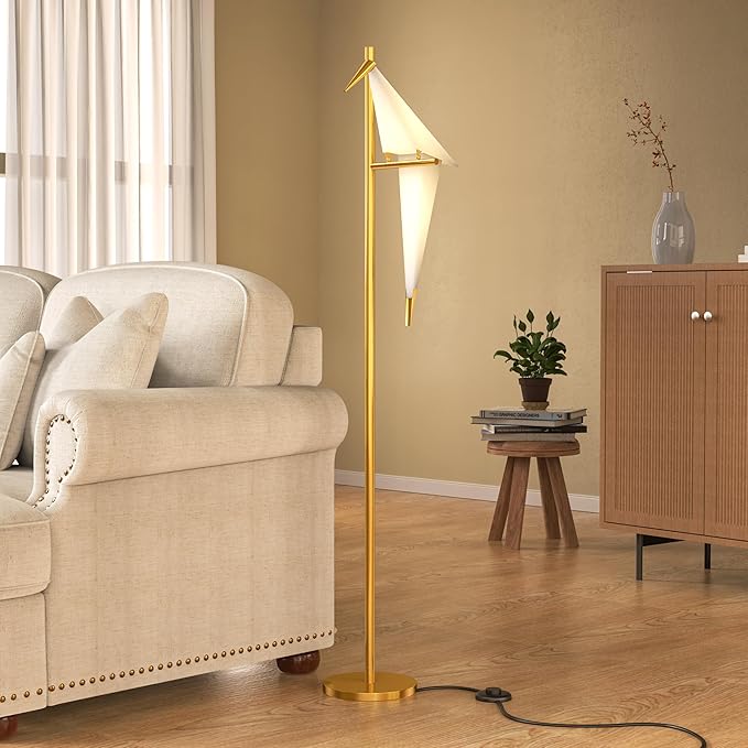 62 Inch Modern Bird Floor Lamp, Gold Swing Light Fixtures for Bedroom, LED Standing Lamp with Bird Shade for Living Room - Bloomnest