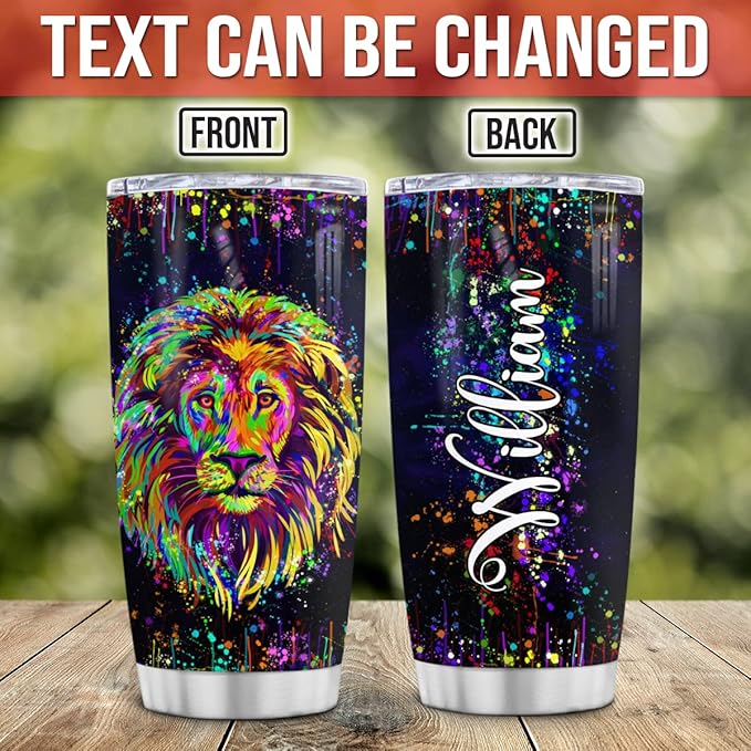 Wassmin Lion Cup Tumbler Personalized Tumblers 20o 30oz With Custom Name Watercolor Lion Gifts For Men Boys Tumblers Stainless Steel Coffee Travel Mug Birthday Christmas Stuff Gifts - Bloomnest