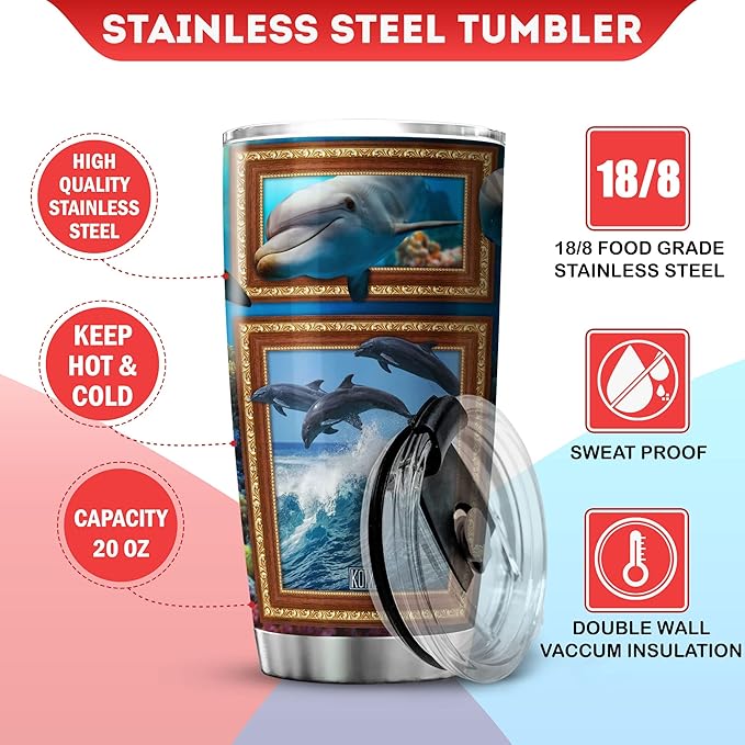 Dolphin Cups Tumbler With Lid 20 Oz Funny Dolphins Gifts Aquatic Animal Themed Gift Ideas Cute Dolphin Things For Girls Sea Ocean Coffee Mug With Animals Insulated Tumblers - Bloomnest