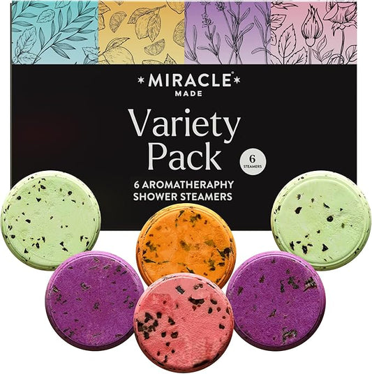 Miracle Made Variety Pack Aromatherapy Shower Steamers – Essential Oil Shower Bombs for Relaxation, Nasal Relief & Daily Self-Care – 6 Shower Melt Tablets with Dried Flowers - Bloomnest