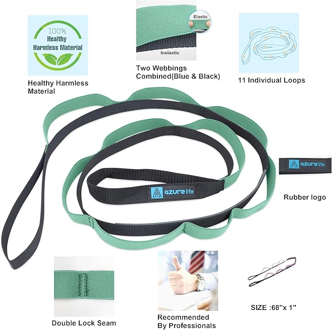 Premium Durable Stretch Straps with Loops, Stretching Strap for Physical Therapy, Multi-Loop Yoga Strap Fitness Exercise Strap for Yoga, Pilates, Dance, Flexibility&Exercise - Bloomnest