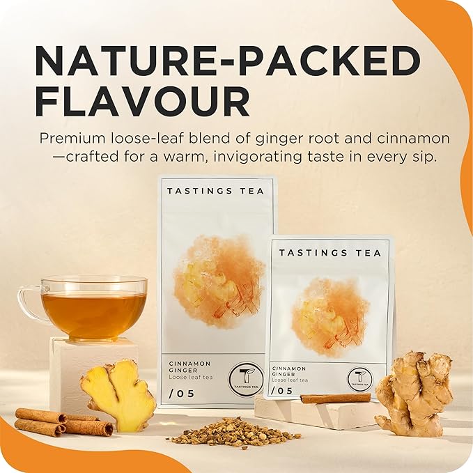 Tastings Tea Cinnamon Ginger Blend - 4.45oz Loose Leaf | Winter Warming | Bold Spice | Perfect Stocking Filler - Bloomnest