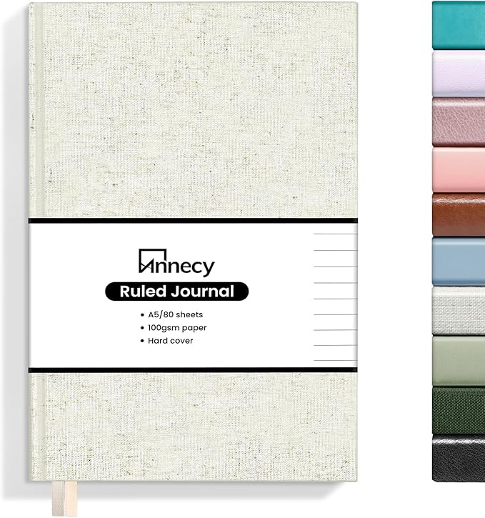 Annecy Lined Journal Notebook, Hardcover Leather Journal for Women & Men, 160 Numbered Pages, Medium 5.5" x 8.25", 100 GSM Thick Paper, Beige - Bloomnest