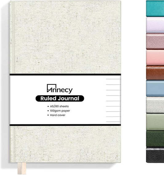 Annecy Lined Journal Notebook, Hardcover Leather Journal for Women & Men, 160 Numbered Pages, Medium 5.5" x 8.25", 100 GSM Thick Paper, Beige - Bloomnest