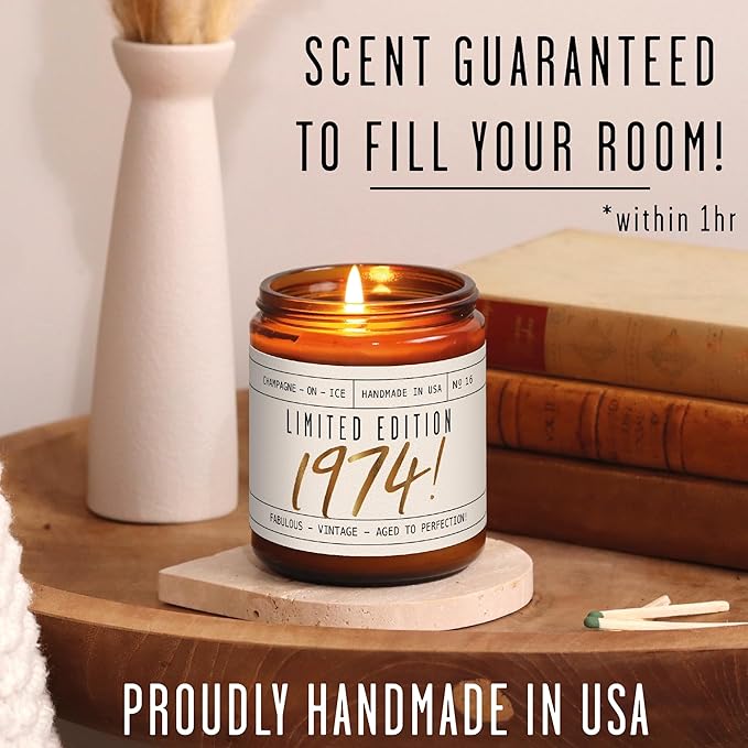 51st Birthday Gifts for Women - 'Limited Edition 1974' Soy Candle, w/Champagne on Ice I 51 Birthday Gifts for Women I 51st Gift for Her Ideas I 9oz Reusable Jar, 50Hr Burn, Made in USA - Bloomnest