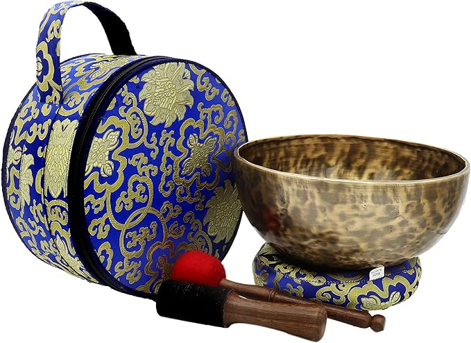 KHÜSI INC10"Antique Hand-hammered Tibetan Singing bowl set ~ Master healing Himalayan singing bowl ~Meditation Kit for Chakra Healing and ZEN ~ Professional healing bowl set. Khusi+Inc