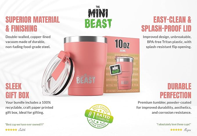 Beast 10 oz Tumbler Stainless Steel Vacuum Insulated Coffee Ice Cup Double Wall Travel Flask (Blossom Pink) - Bloomnest