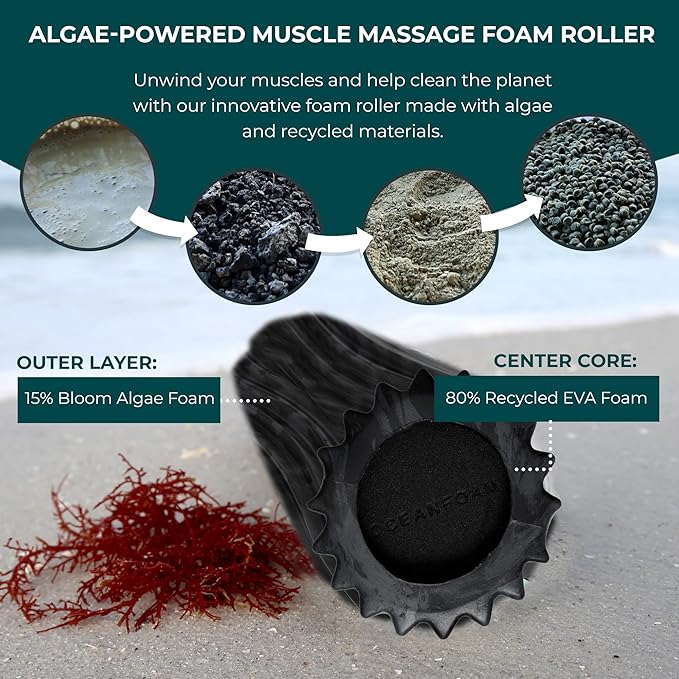 Oceanfoam Ripple Travel Foam Roller (11" x 3.35") Firm Mini Foam Roller for Physical Therapy, Deep Tissue Massage, Back Pain - High Density, Wave Textured - Yoga, Exercise (Black & Charcoal Marbled) - Bloomnest