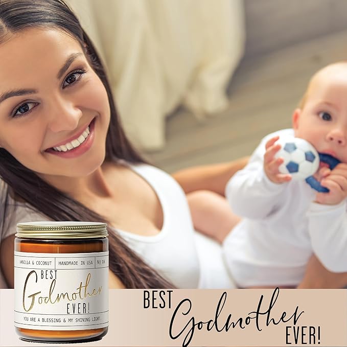 Godmother Gift - 'Best Godmother Ever!' Candle, w/Coconut & Vanilla - Godmother Gifts from Godchild I Godmother Proposal Gift I God Mother Gifts for Women I God Mom I 50Hr Burn, USA Made - Bloomnest