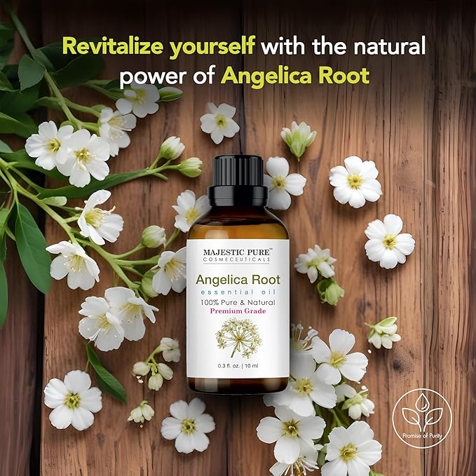 Majestic Pure Essential Oil with Glass Dropper - 100% Pure and Natural - Essential Oils for Diffuser, Aromatherapy, Soap and Candle Making, Angelica Root Essential Oil, Angelica Root Oil, 0.3 Fl Oz - Bloomnest