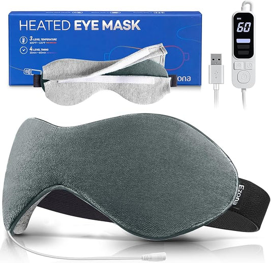 Ezona Heated Eye Mask, Warm Eye Compress Mask for Dry Eyes, USB Electric Eye Heating Pad with Temperature & Timer Control, Dry Eye Mask for Blepharitis, Sinus Migraine (Gray) - Bloomnest