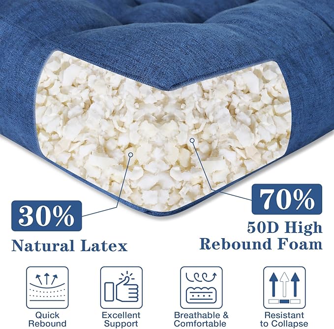 Navy Blue Square Floor Pillow Meditation Cushions, Large Floor Sitting 22"x22"x4.6", Tufted Cushions for Yoga Living Room Tatami Home Decor 1 Pack - Bloomnest