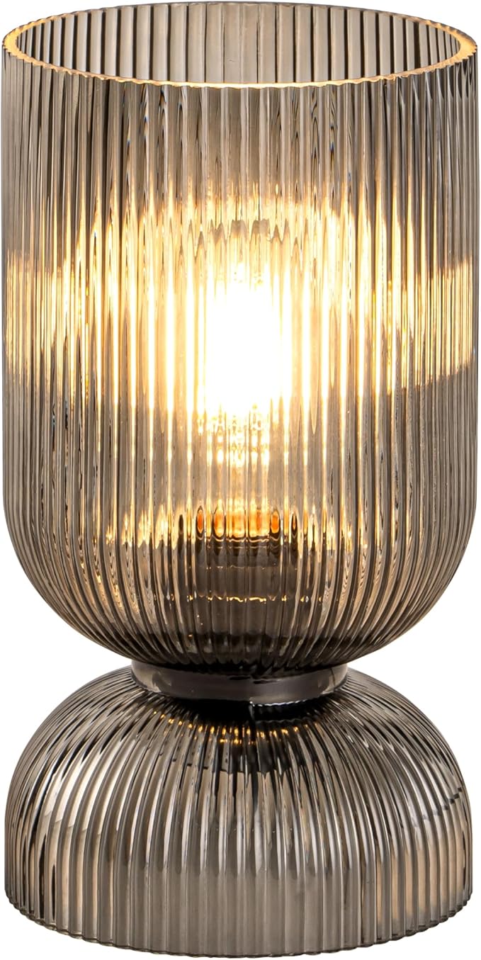 Modern Table Lamp,Glass Mid Century Lamp with Smoky Gray Glass Shade, Bedside Lamp with On/Off Switch, Minimalist Nightstand Lamp for Bedroom, Living Room, Office (Bulb not Included) - Bloomnest